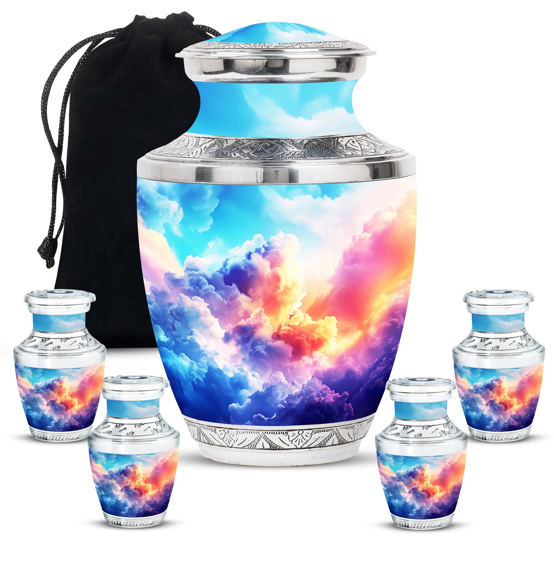 Clouds Theme Large Urn With 4 Keepsake Urn