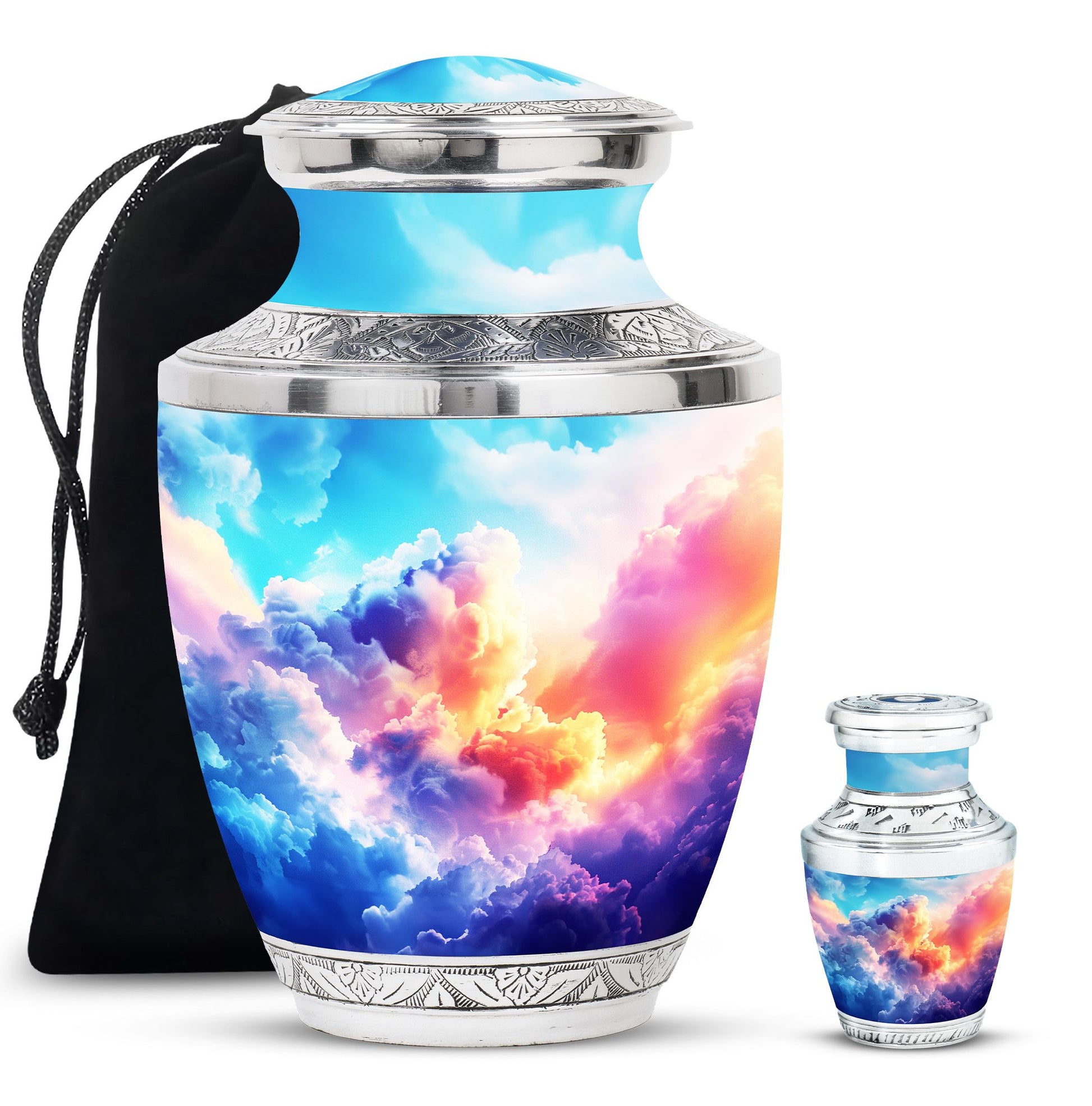 Clouds Theme Large Urn With 1 Keepsake Urn