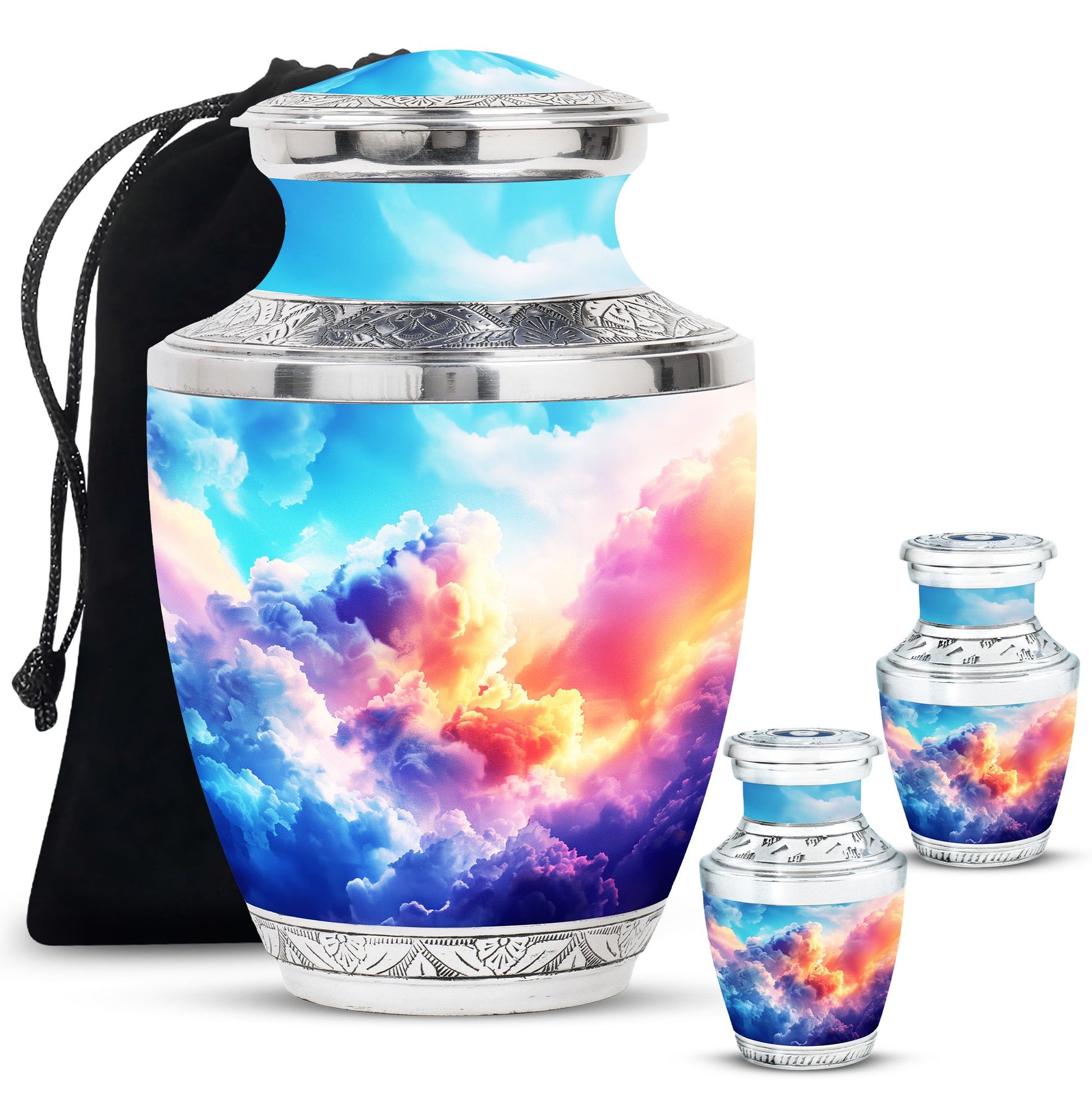 Clouds Theme Large Urn With 2 Keepsake Urn