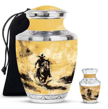 Cowboy Theme Large Urn With 1 Keepsake Urn