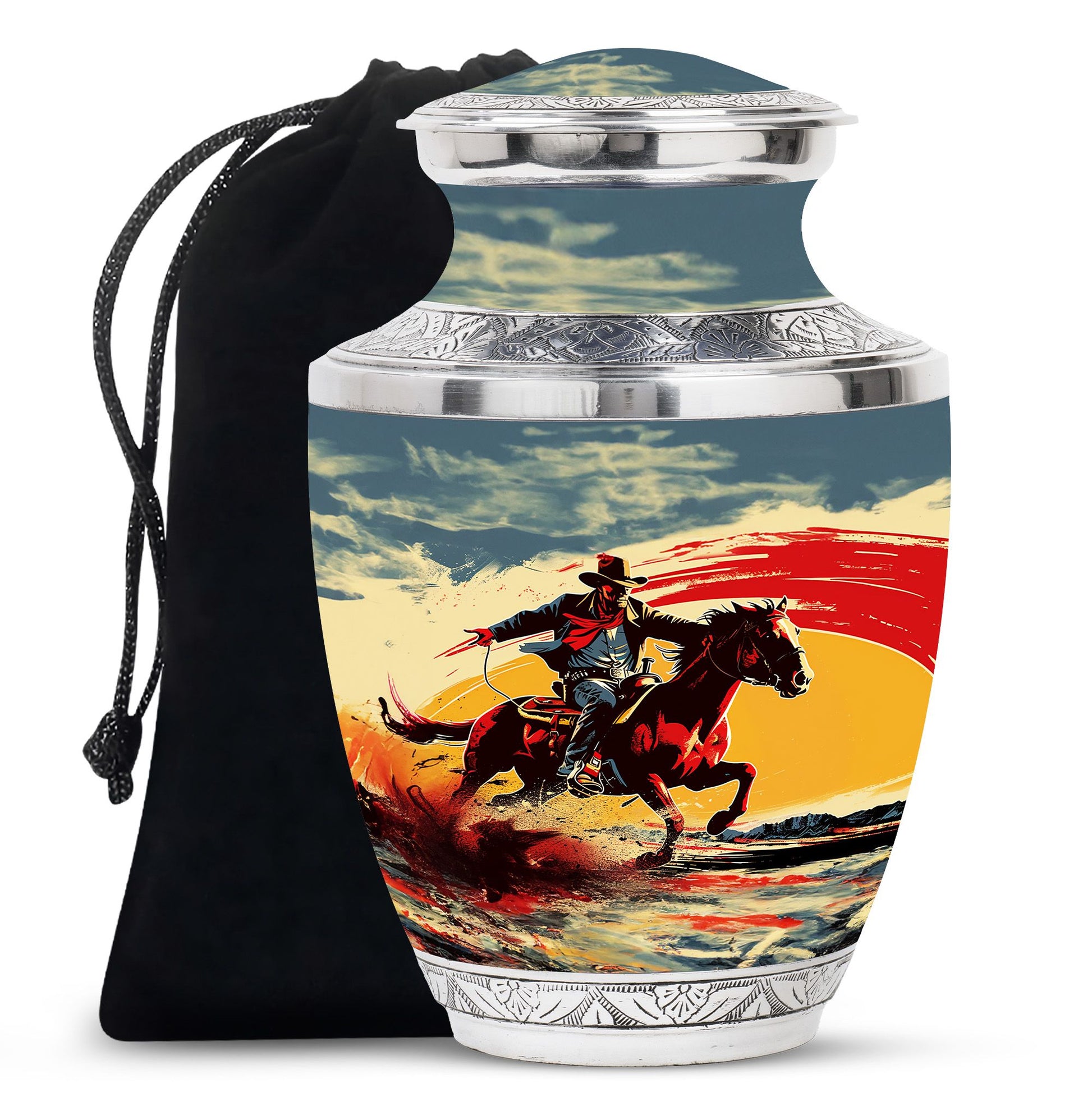 Cowboy Theme Large Urn 10 Inch