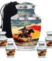 Cowboy Theme Large Urn With 4 Keepsake Urn