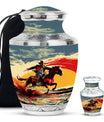 Cowboy Theme Large Urn With 1 Keepsake Urn