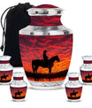 Cowboy Theme Large Urn With 4 Keepsake Urn