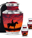 Cowboy Theme Large Urn With 2 Keepsake Urn