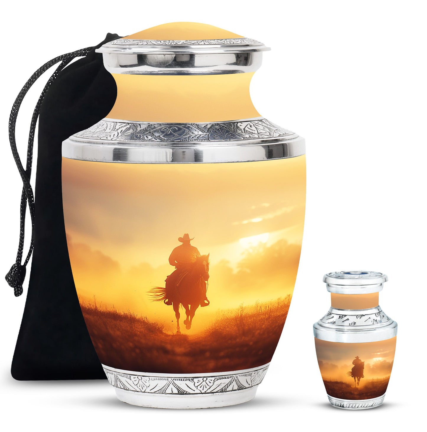 Cowboy Theme Large Urn With 1 Keepsake Urn