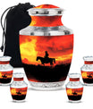 Cowboy Theme Large Urn With 4 Keepsake Urn