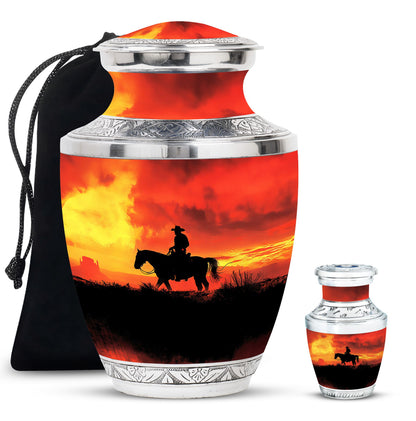 Cowboy Theme Large Urn With 1 Keepsake Urn