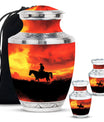Cowboy Theme Large Urn With 2 Keepsake Urn
