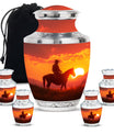 Cowboy Theme Large Urn With 4 Keepsake Urn