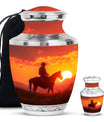 Cowboy Theme Large Urn With 1 Keepsake Urn