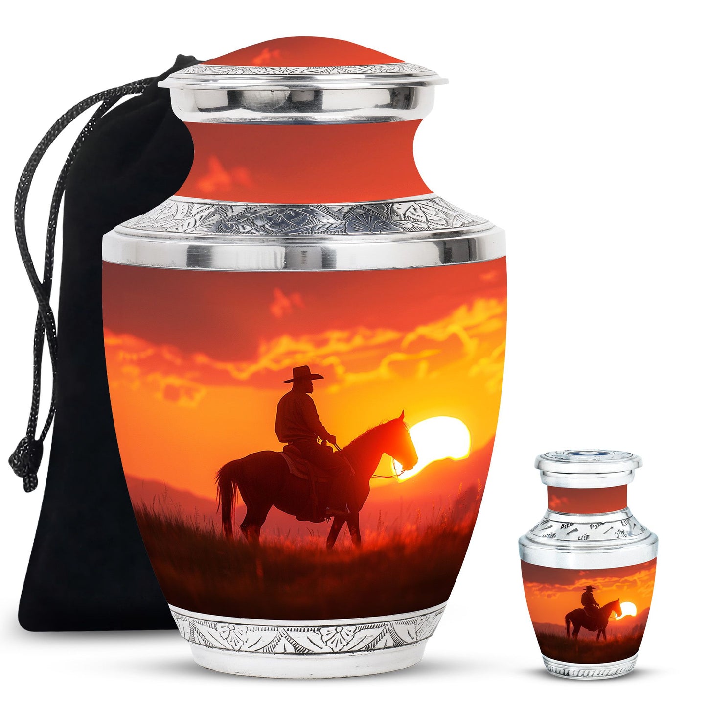 Cowboy Theme Large Urn With 1 Keepsake Urn