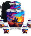Cowboy Theme Large Urn With 4 Keepsake Urn