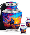 Cowboy Theme Large Urn With 2 Keepsake Urn