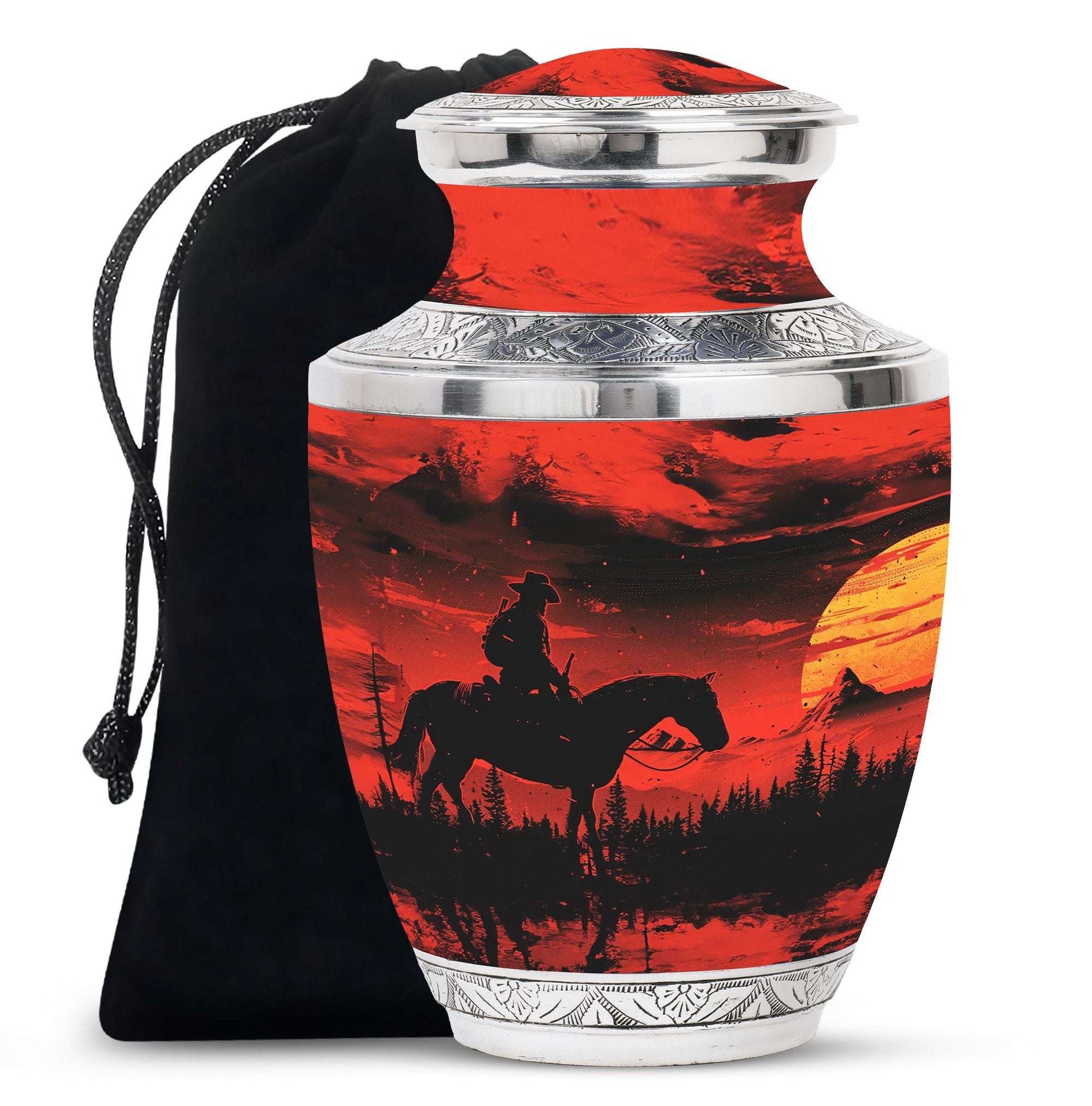 Large Cowboy Cremation Urn for Adult Ashes - Red Cowboy Cremation Keepsakes For Ashes