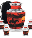 Cowboy Theme Large Urn With 4 Keepsake Urn