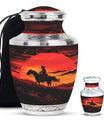 Cowboy Theme Large Urn With 1 Keepsake Urn