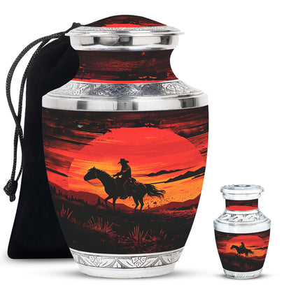 Cowboy Theme Large Urn With 1 Keepsake Urn