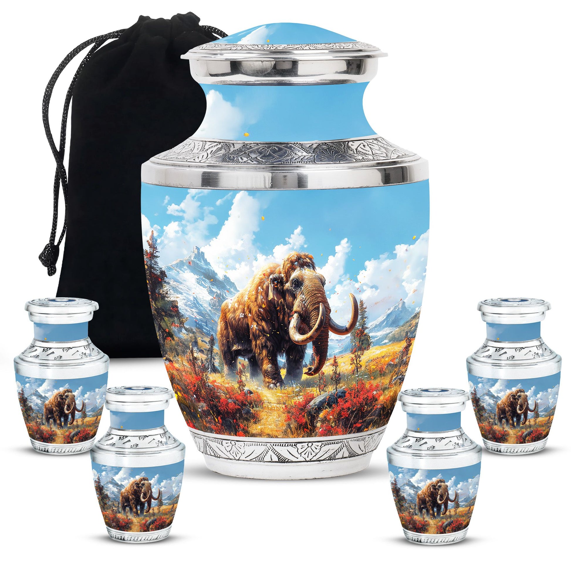 Mamoth Theme Large Urn With 4 Keepsake Urn