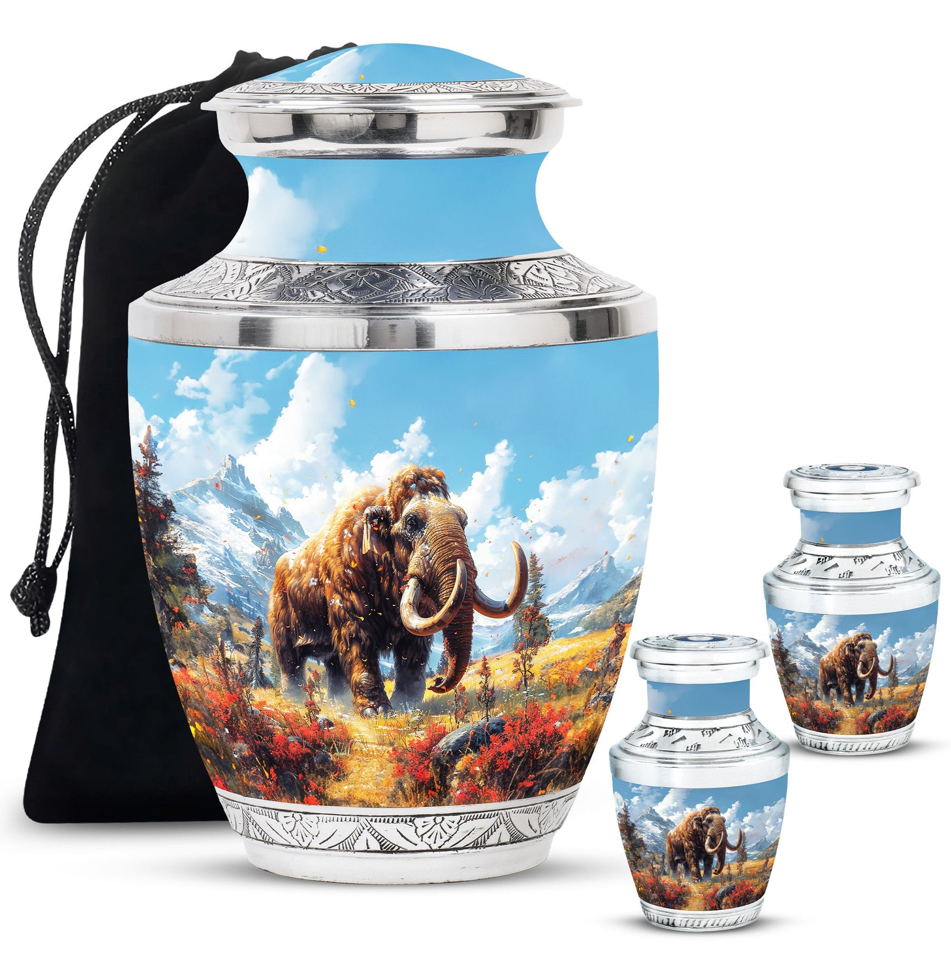 Mamoth Theme Large Urn With 2 Keepsake Urn