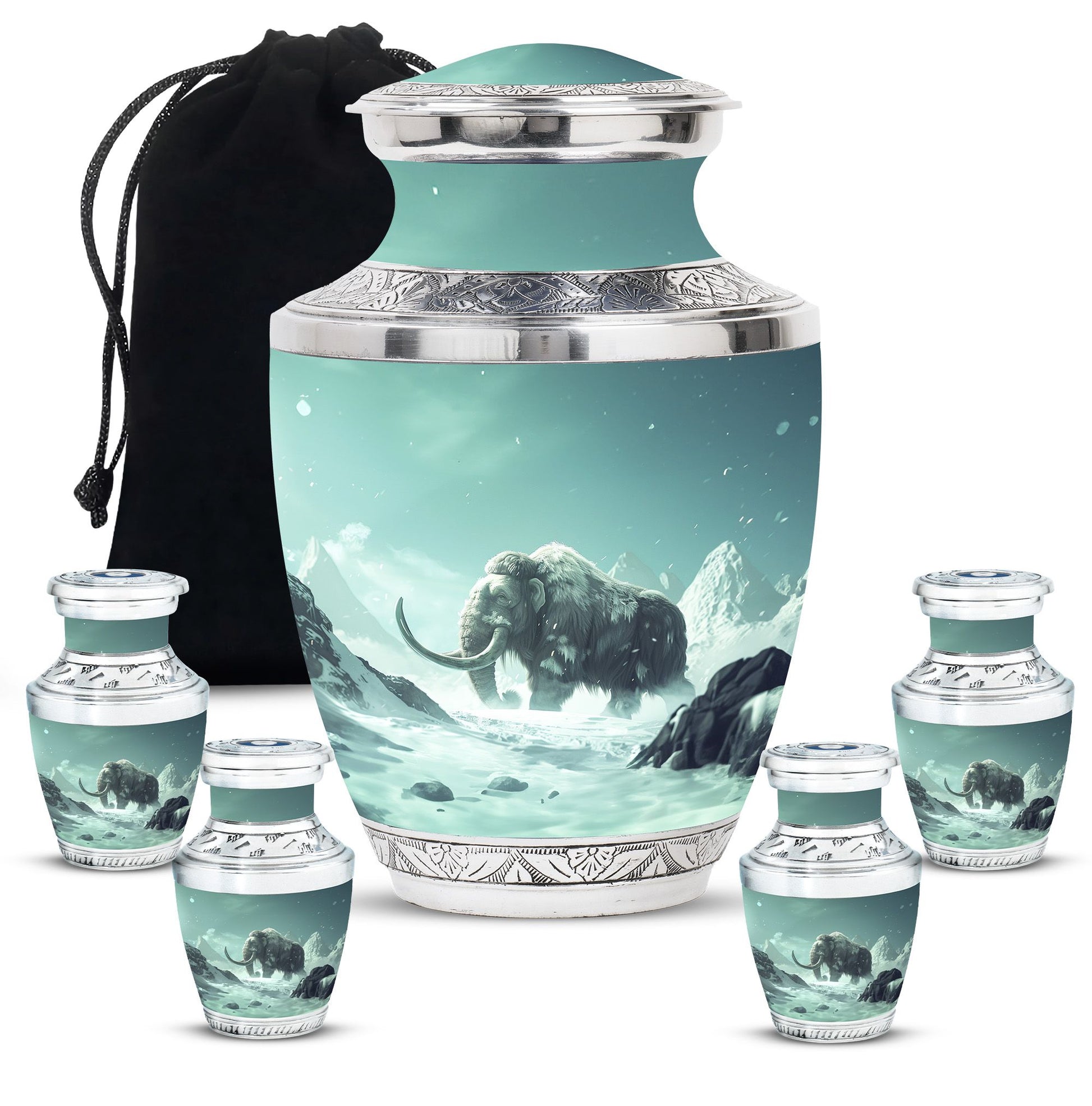 Mamoth Theme Large Urn With 4 Keepsake Urn