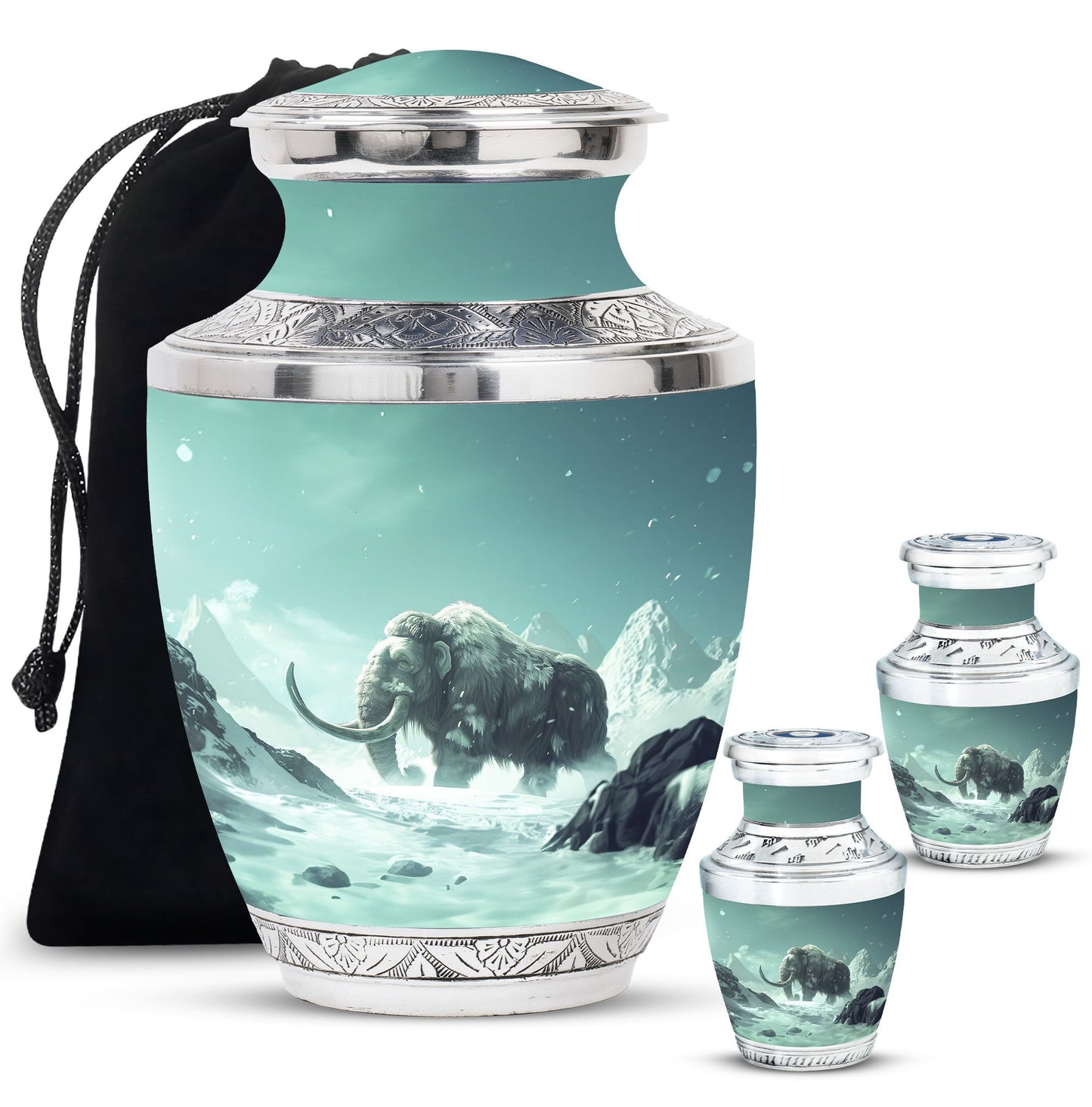 Mamoth Theme Large Urn With 2 Keepsake Urn