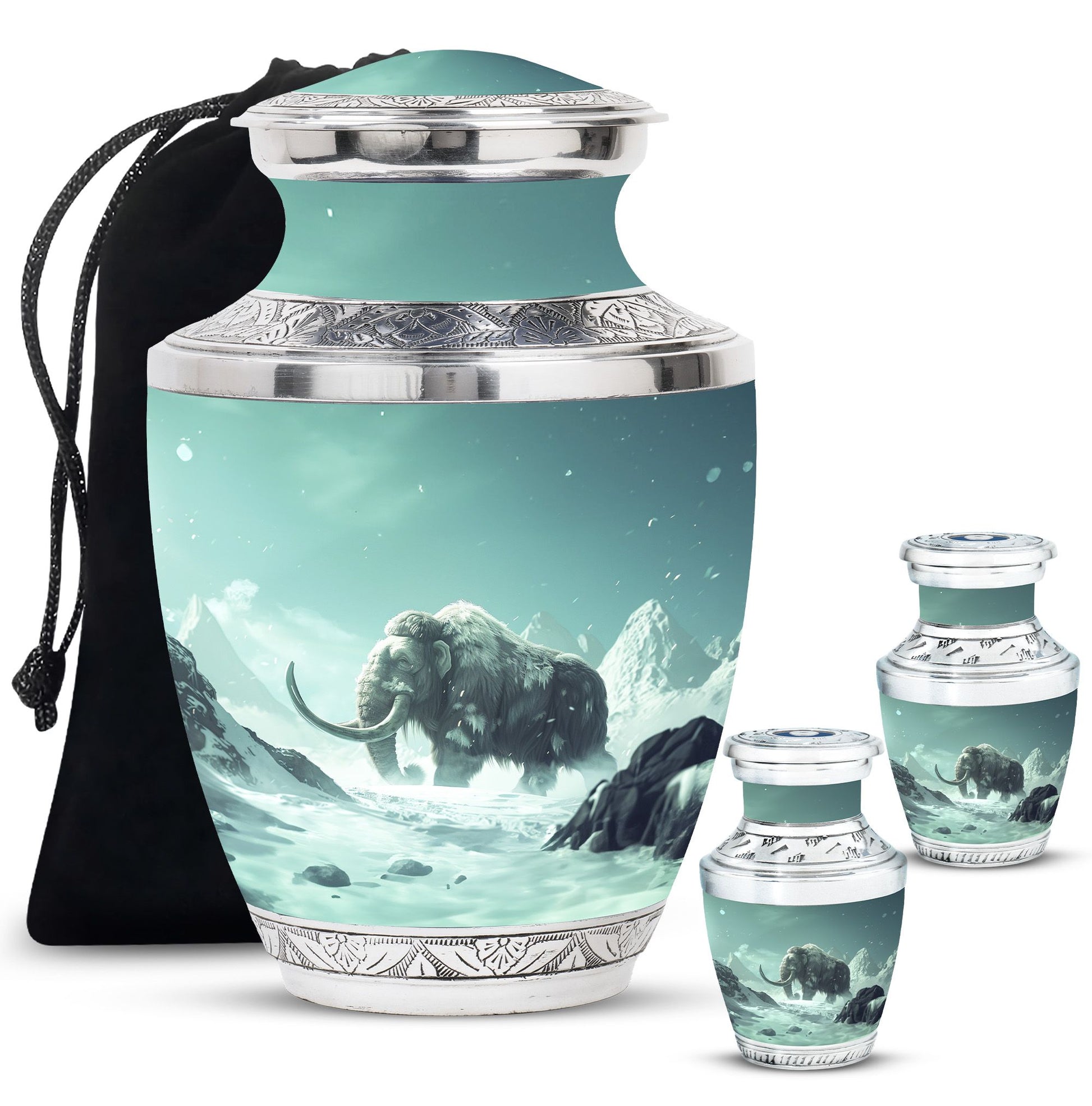 Mamoth Theme Large Urn With 2 Keepsake Urn