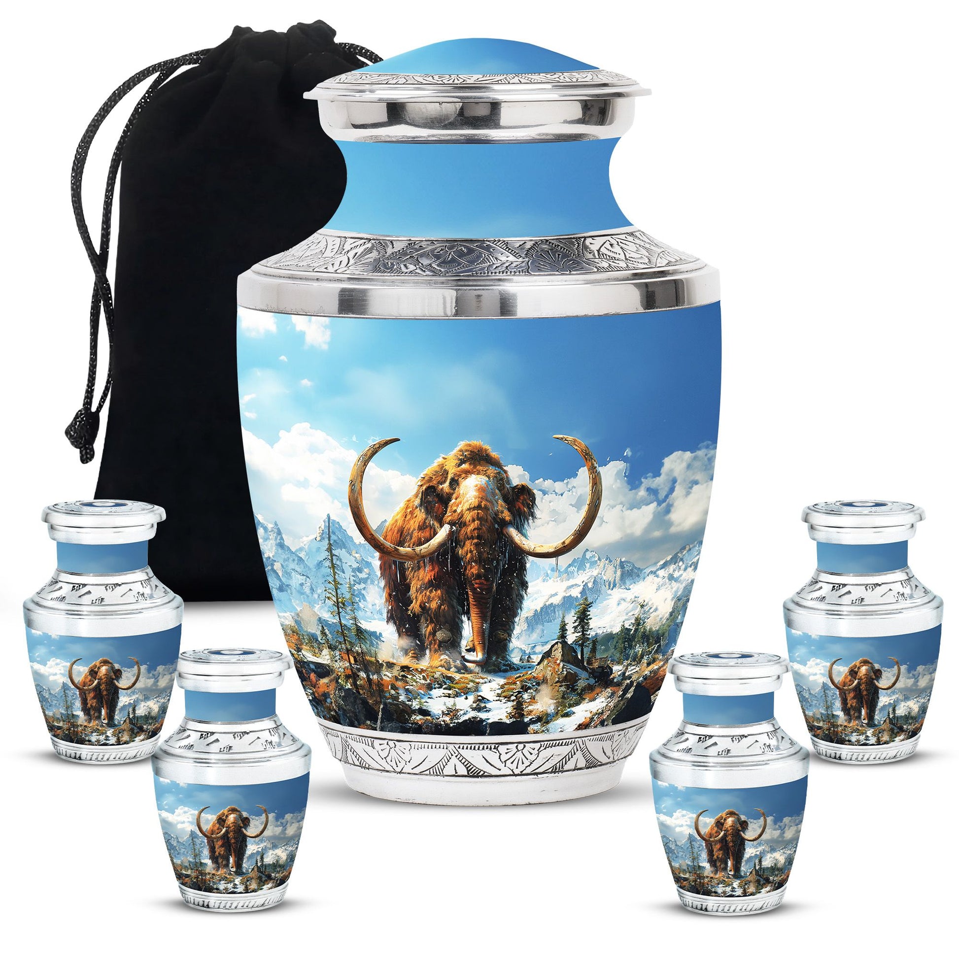Mamoth Theme Large Urn With 4 Keepsake Urn