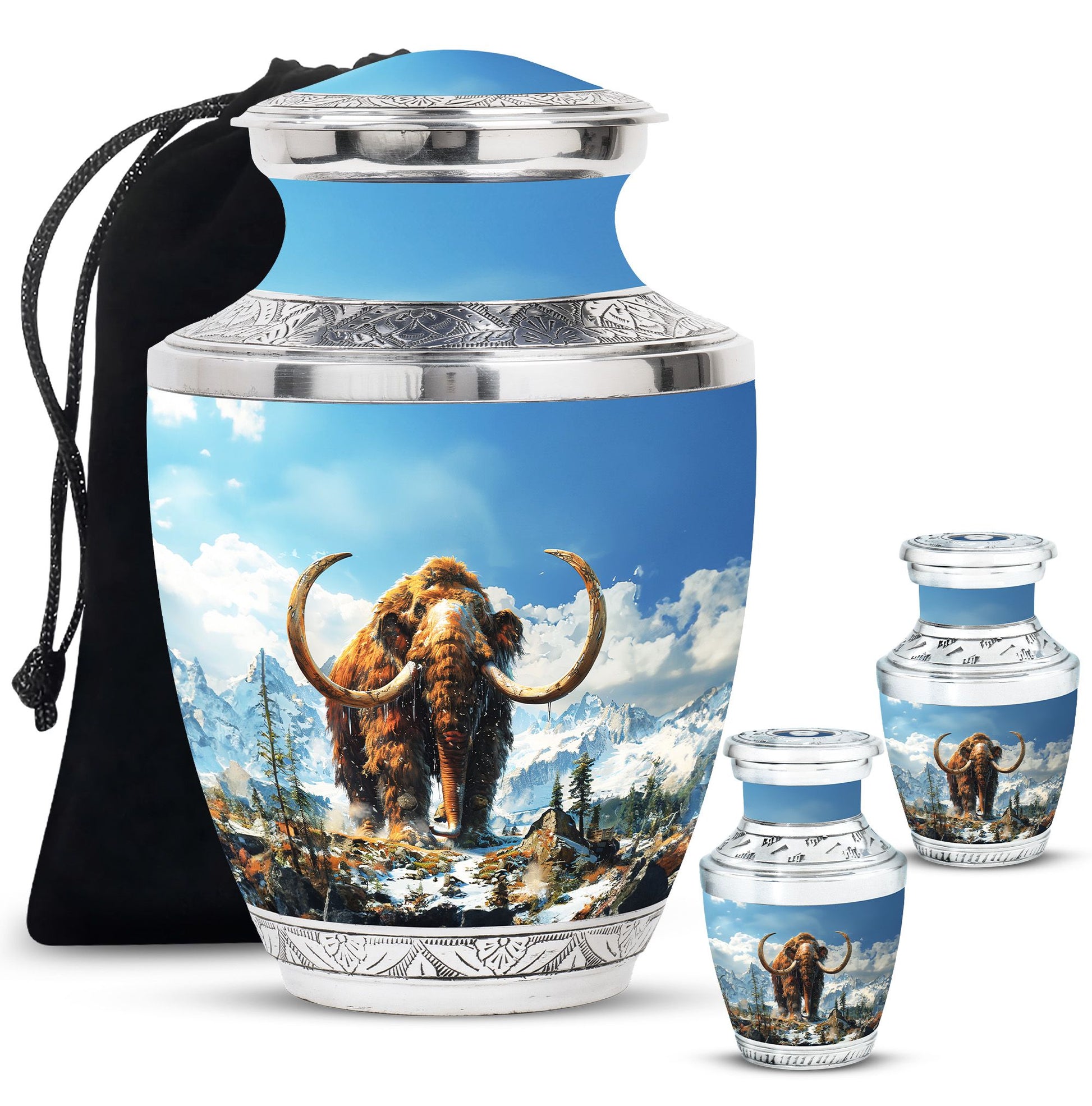 Mamoth Theme Large Urn With 2 Keepsake Urn