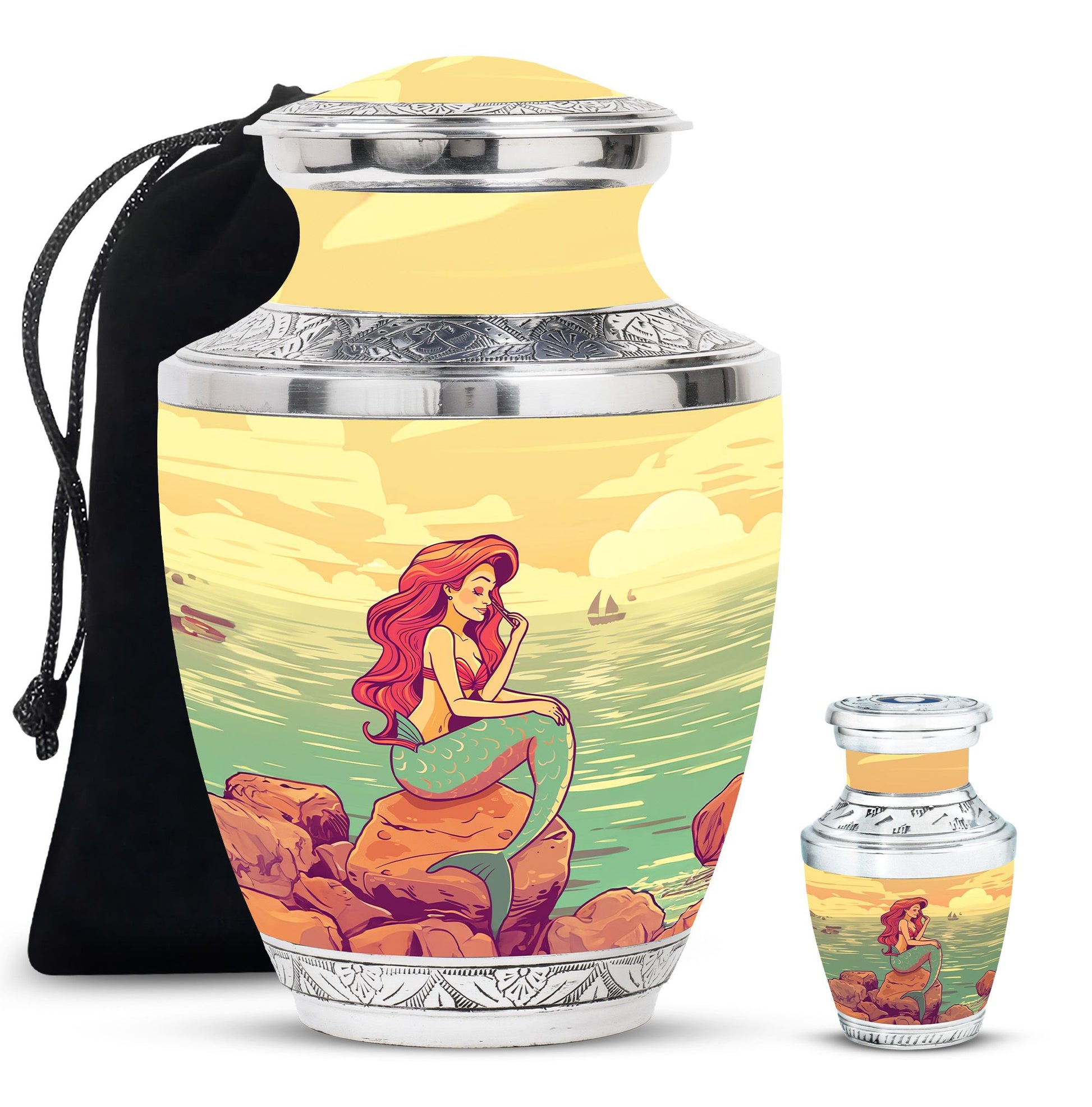 Mermaid Theme Large Urn With 1 Keepsake Urn