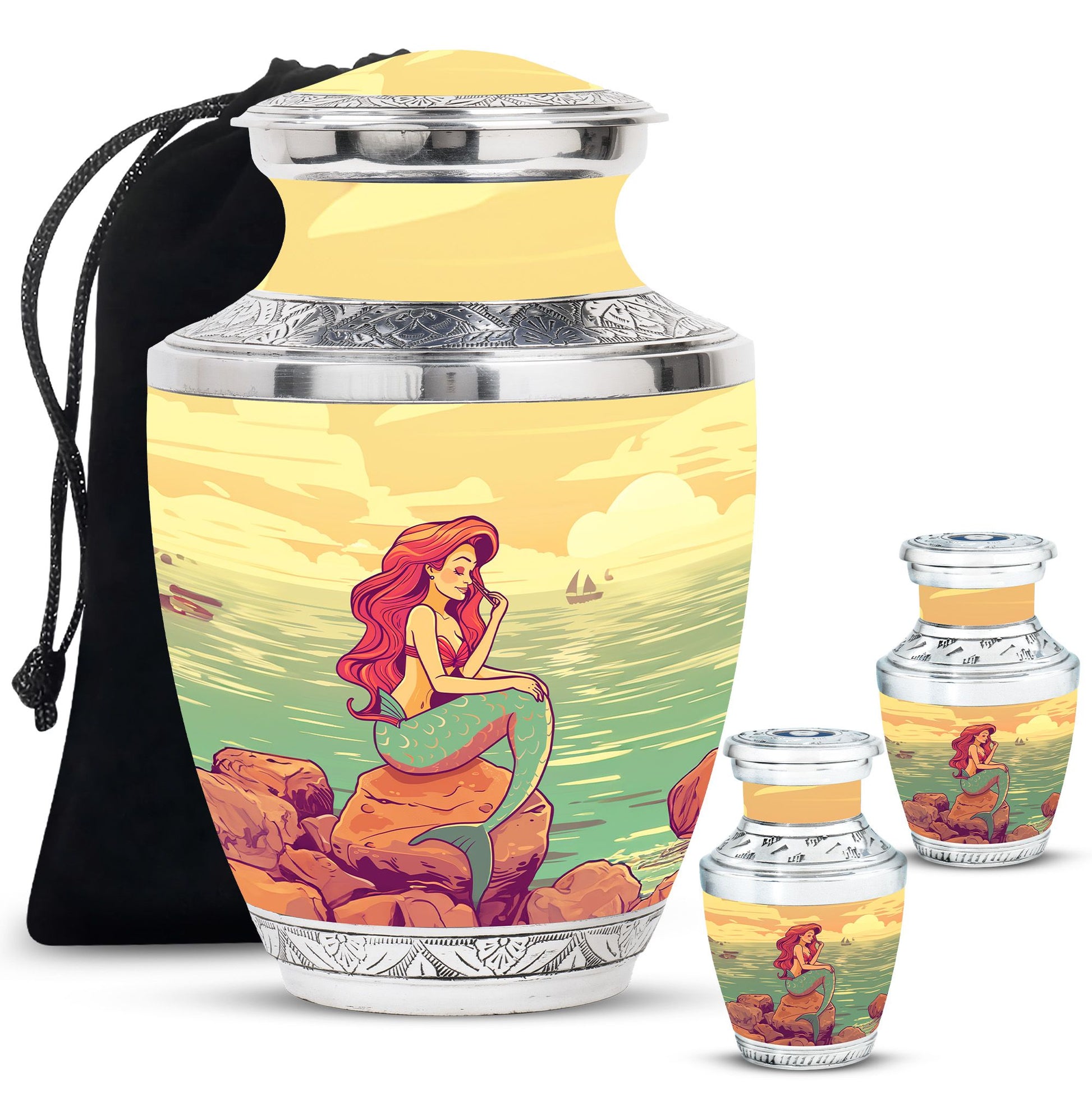 Mermaid Theme Large Urn With 2 Keepsake Urn