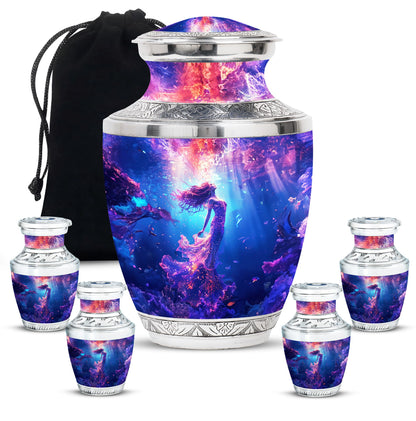 Mermaid Theme Large Urn With 4 Keepsake Urn