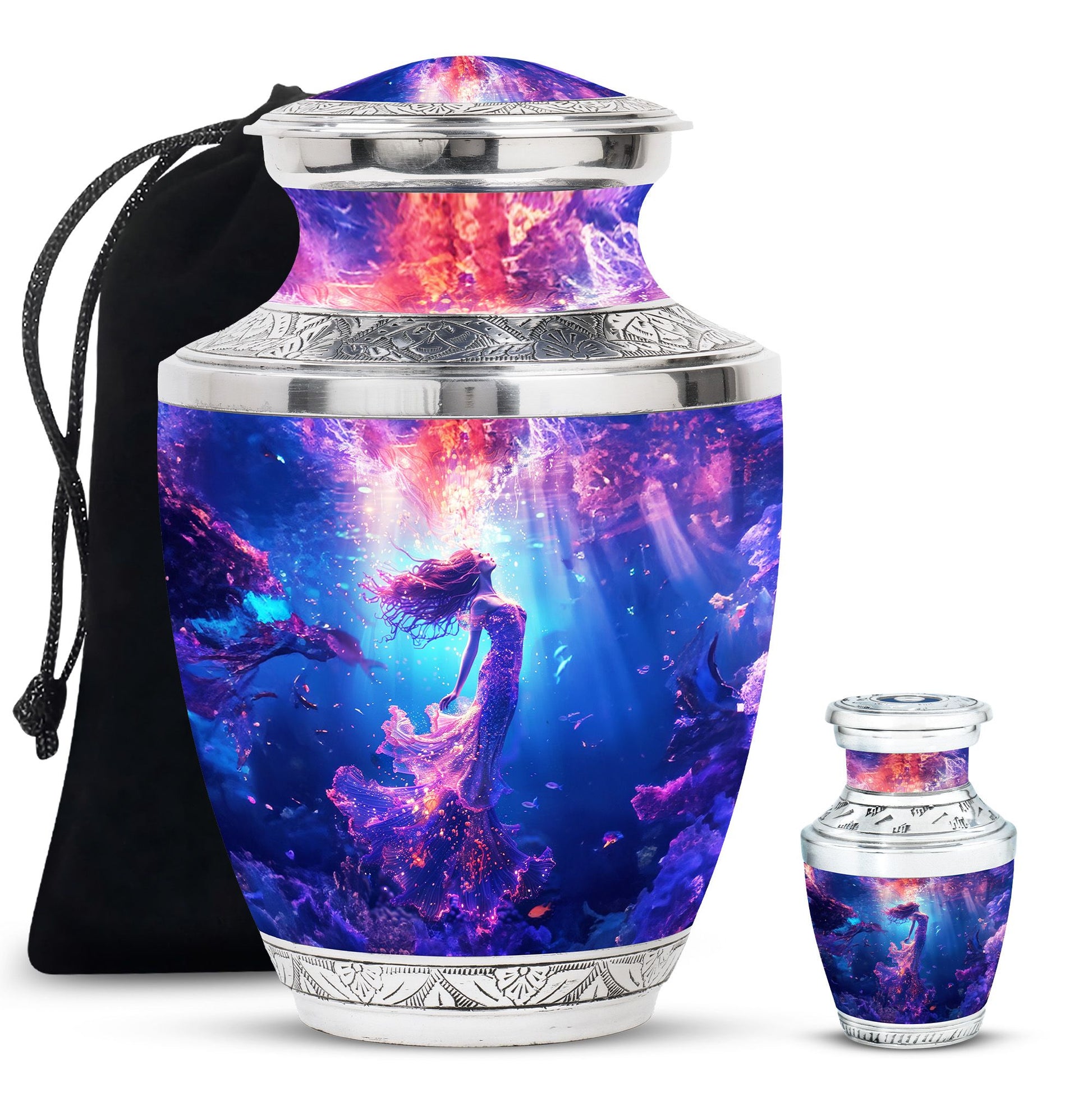Mermaid Theme Large Urn With 1 Keepsake Urn