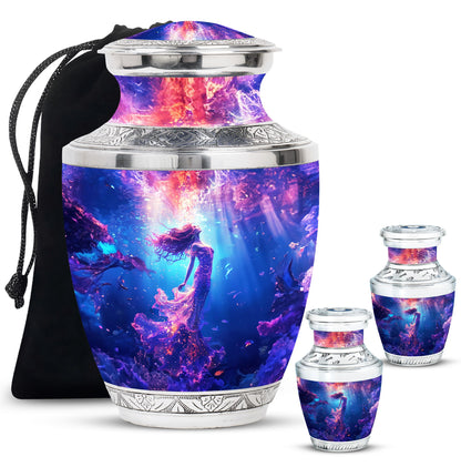 Mermaid Theme Large Urn With 2 Keepsake Urn