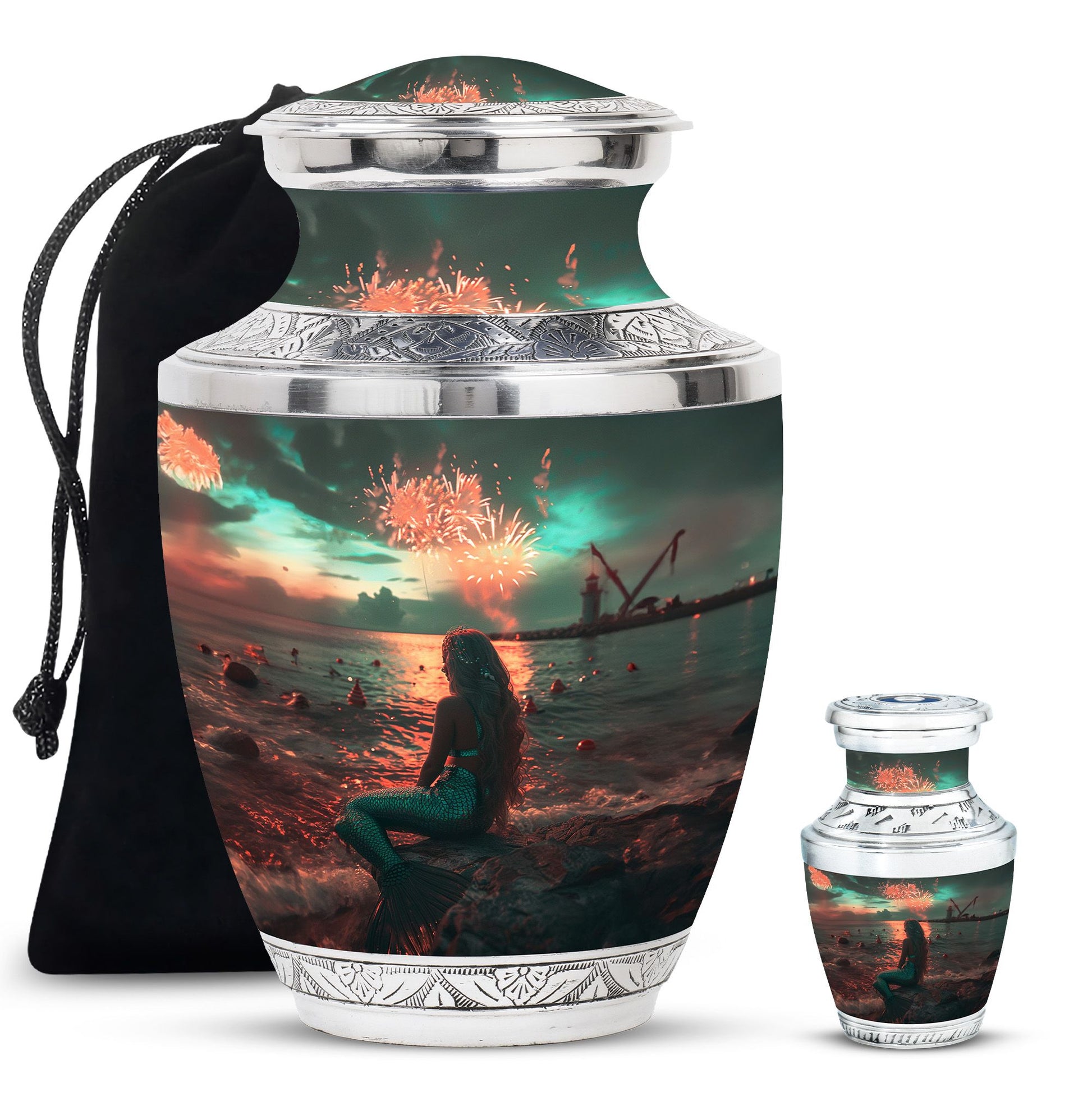 Mermaid Theme Large Urn With 1 Keepsake Urn