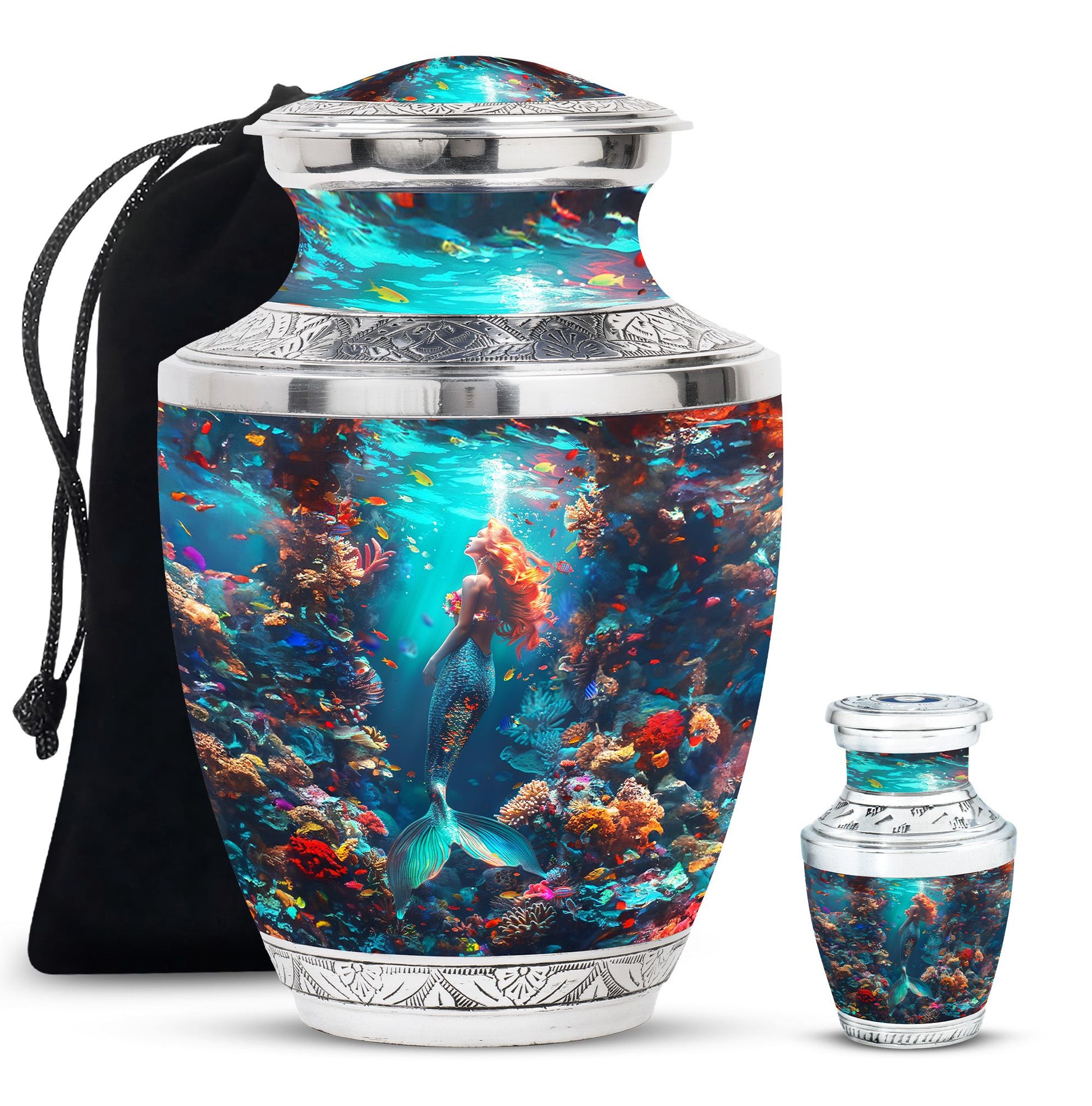 Mermaid Theme Large Urn With 1 Keepsake Urn