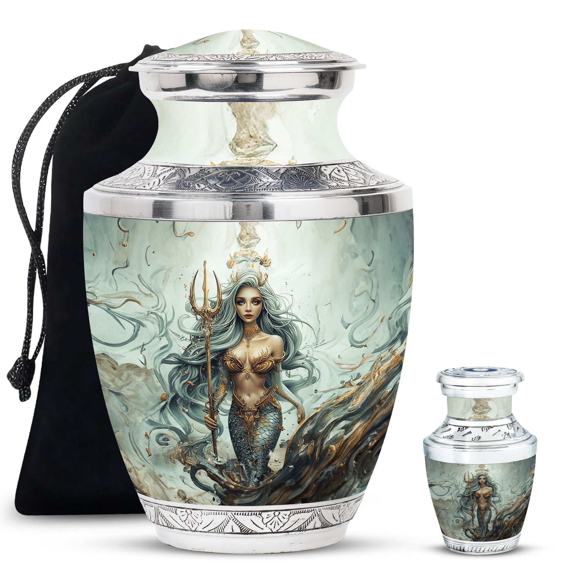 Mermaid Theme Large Urn With 1 Keepsake Urn