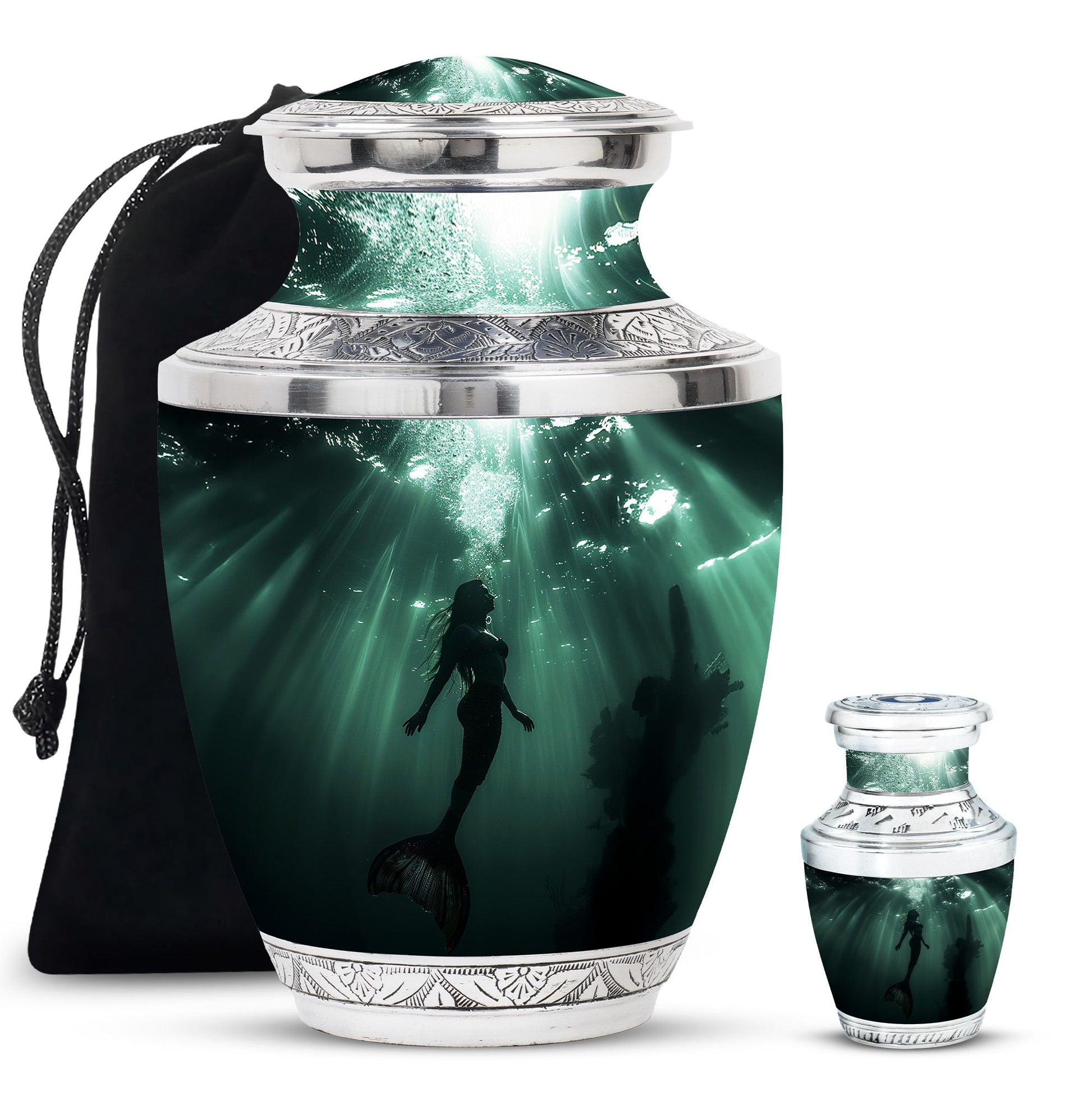 Mermaid Theme Large Urn With 1 Keepsake Urn