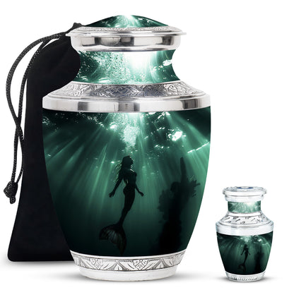 Mermaid Theme Large Urn With 1 Keepsake Urn