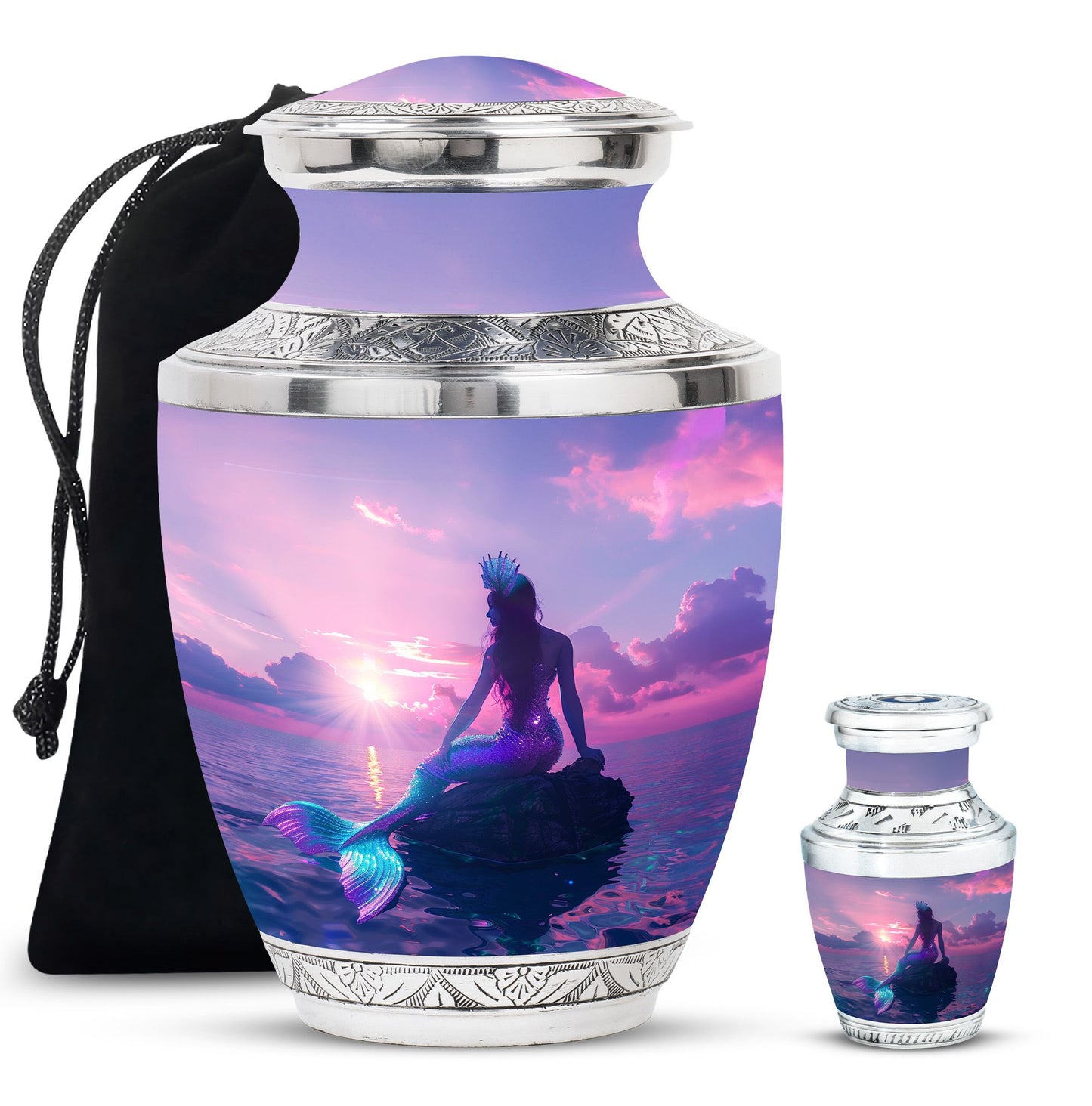Mermaid Theme Large Urn With 1 Keepsake Urn