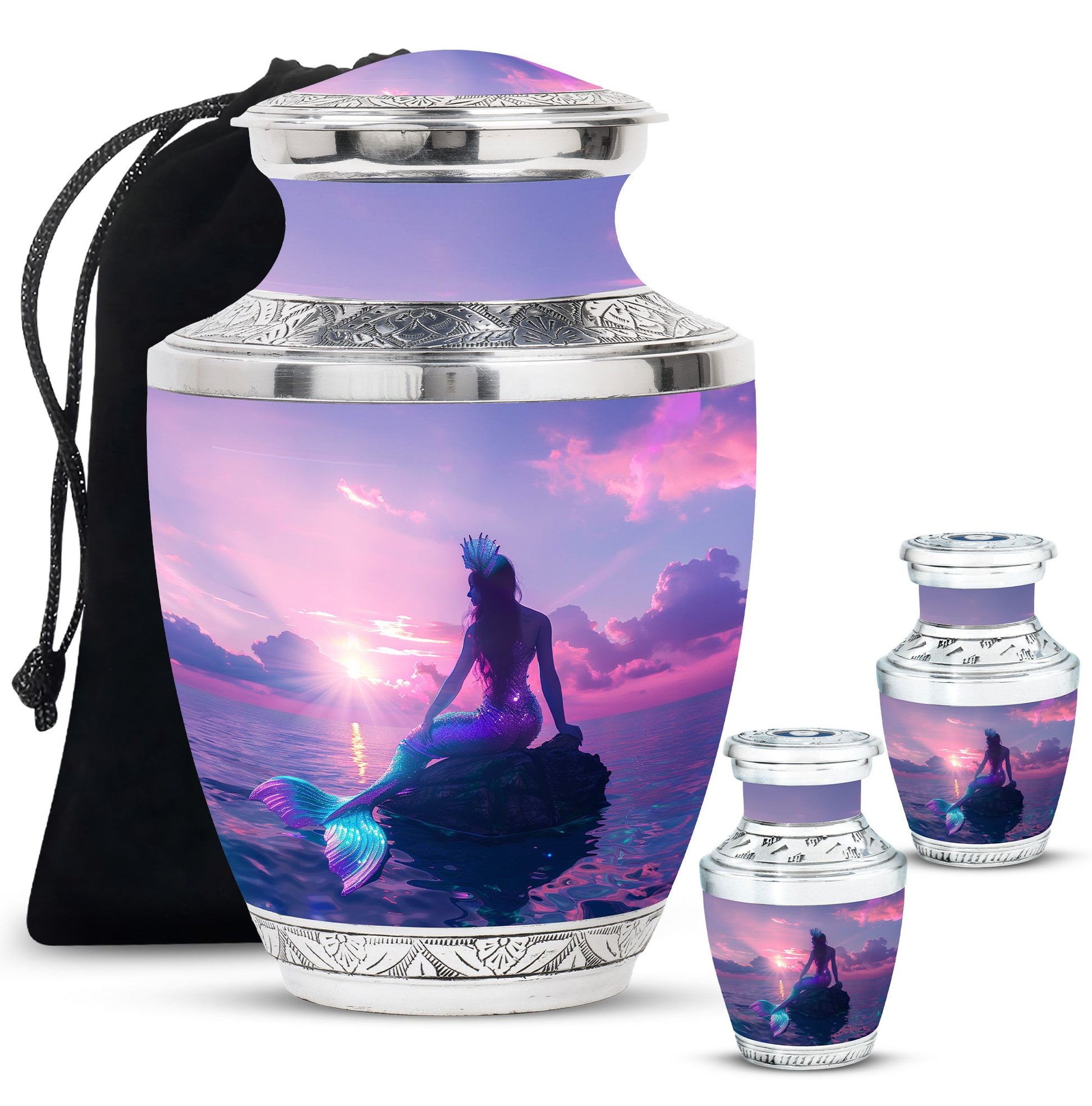 Mermaid Theme Large Urn With 2 Keepsake Urn
