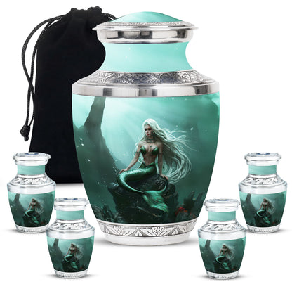 Mermaid Theme Large Urn With 4 Keepsake Urn