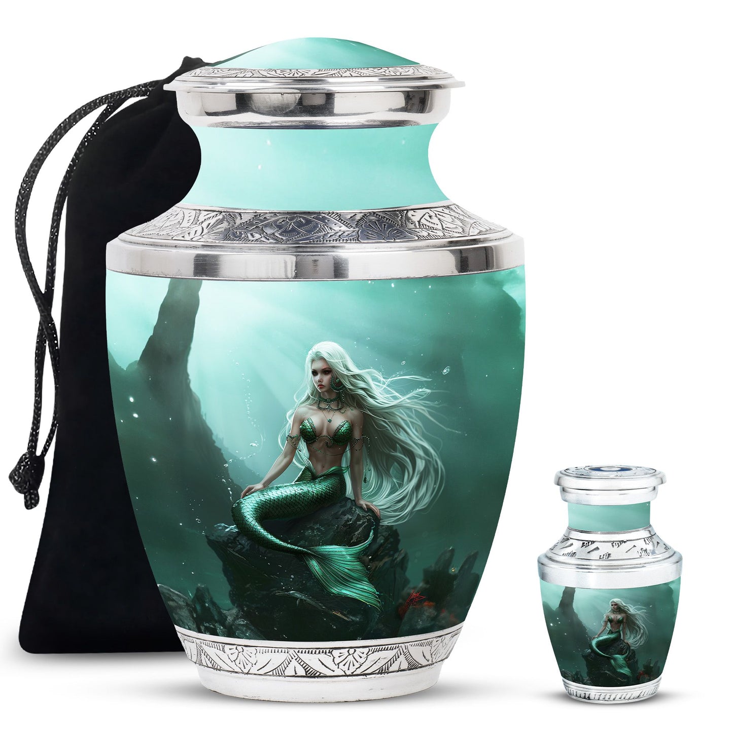 Mermaid Theme Large Urn With 1 Keepsake Urn