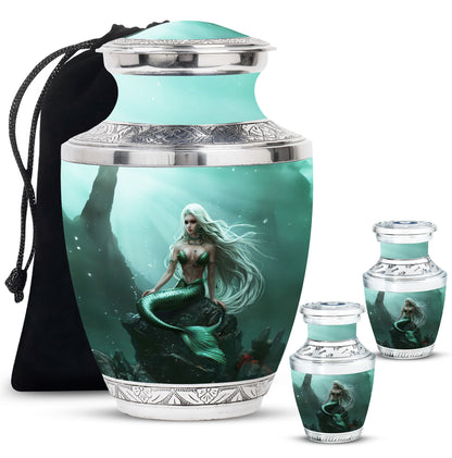 Mermaid Theme Large Urn With 2 Keepsake Urn
