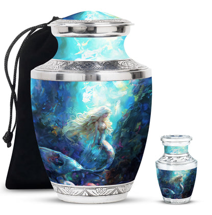 Mermaid Theme Large Urn With 1 Keepsake Urn