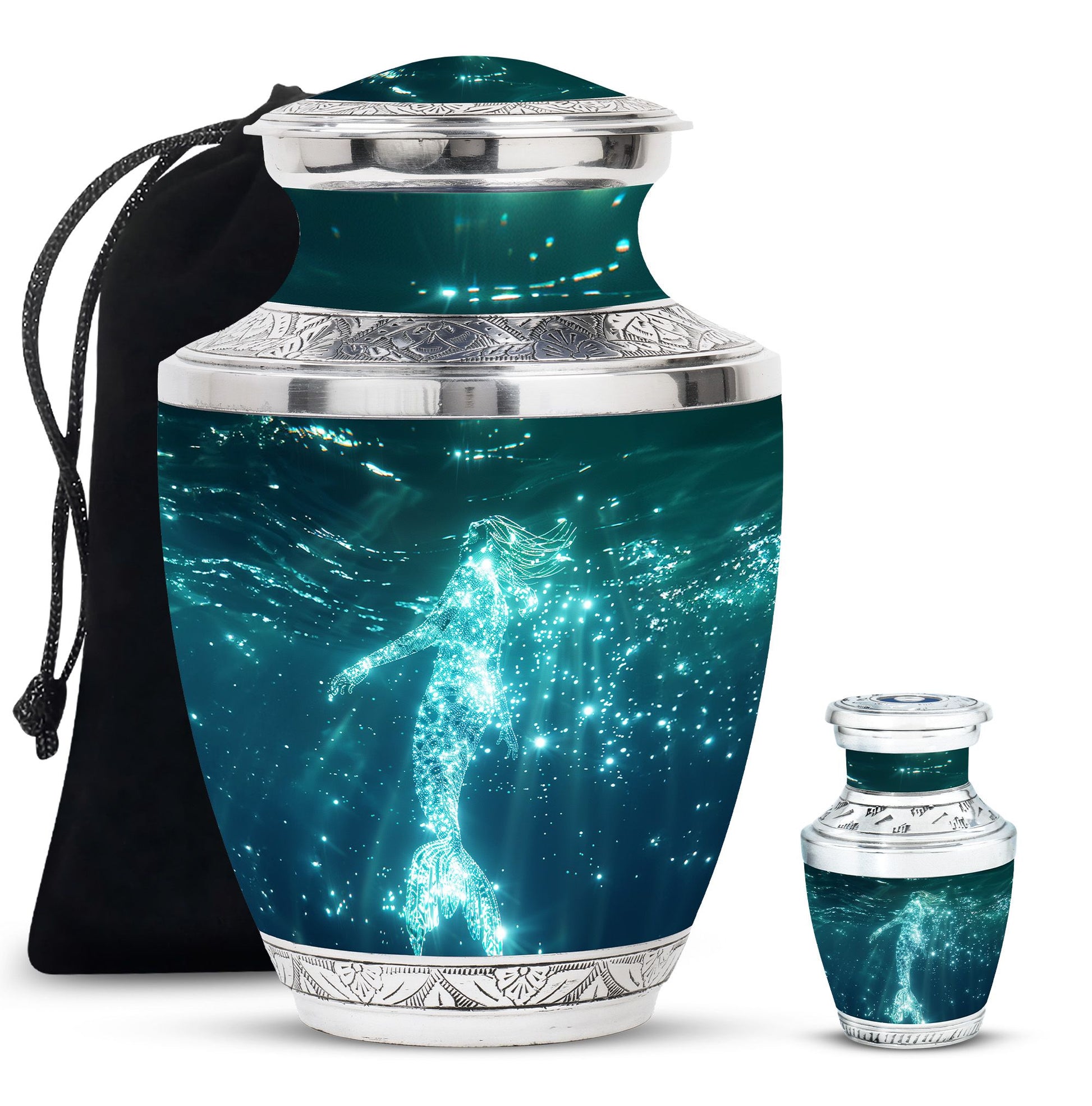 Mermaid Theme Large Urn With 1 Keepsake Urn