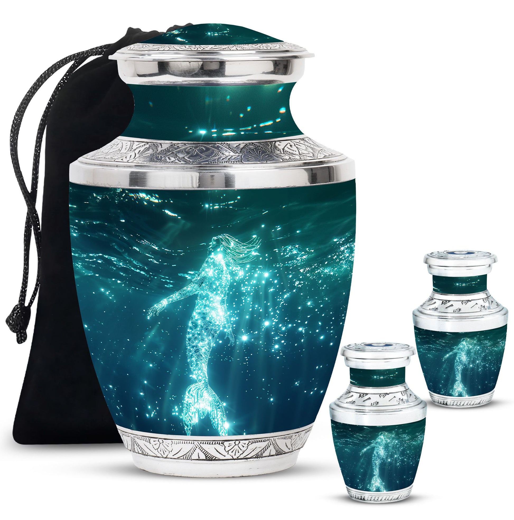 Mermaid Theme Large Urn With 2 Keepsake Urn