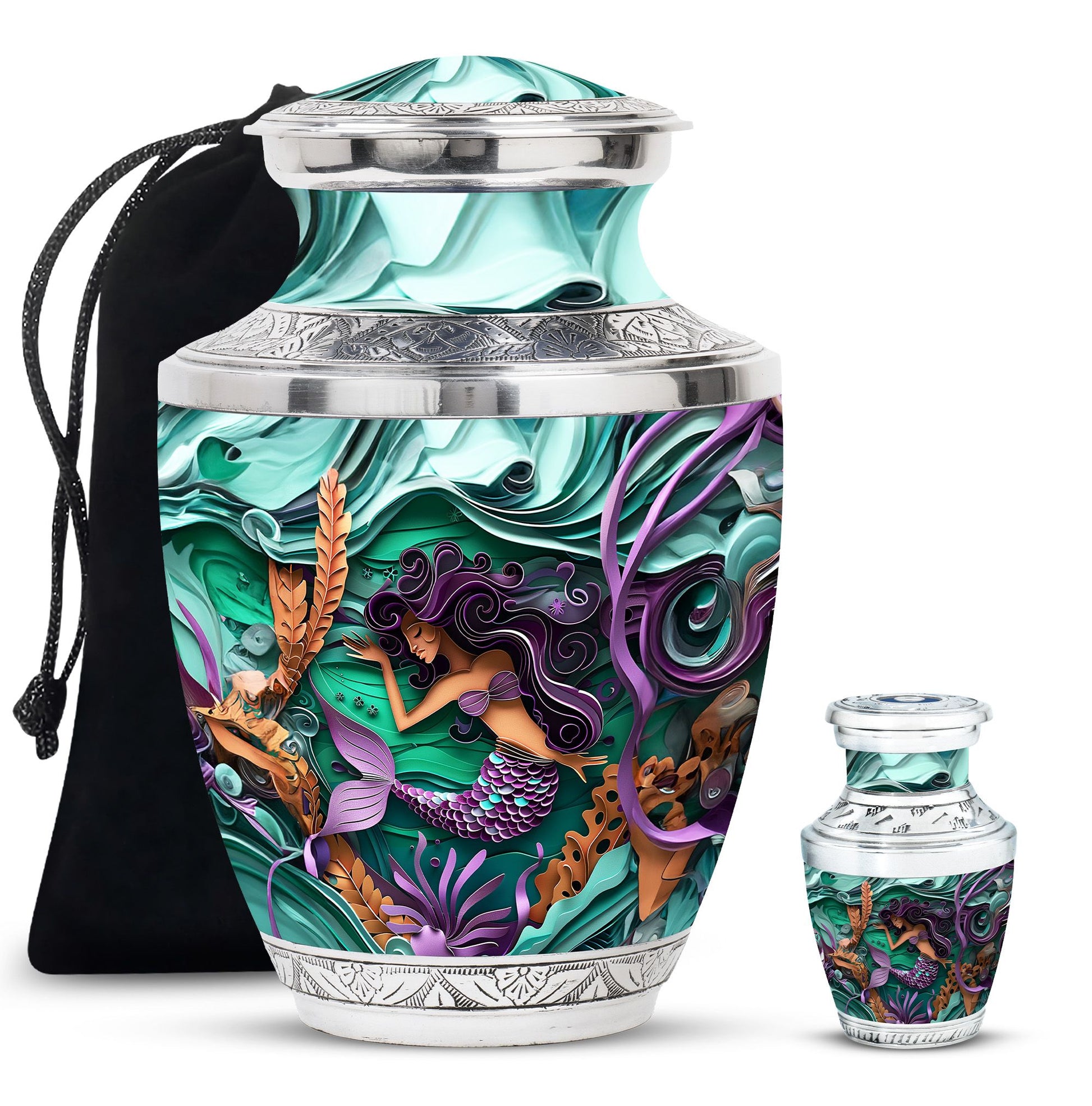 Mermaid Theme Large Urn With 1 Keepsake Urn