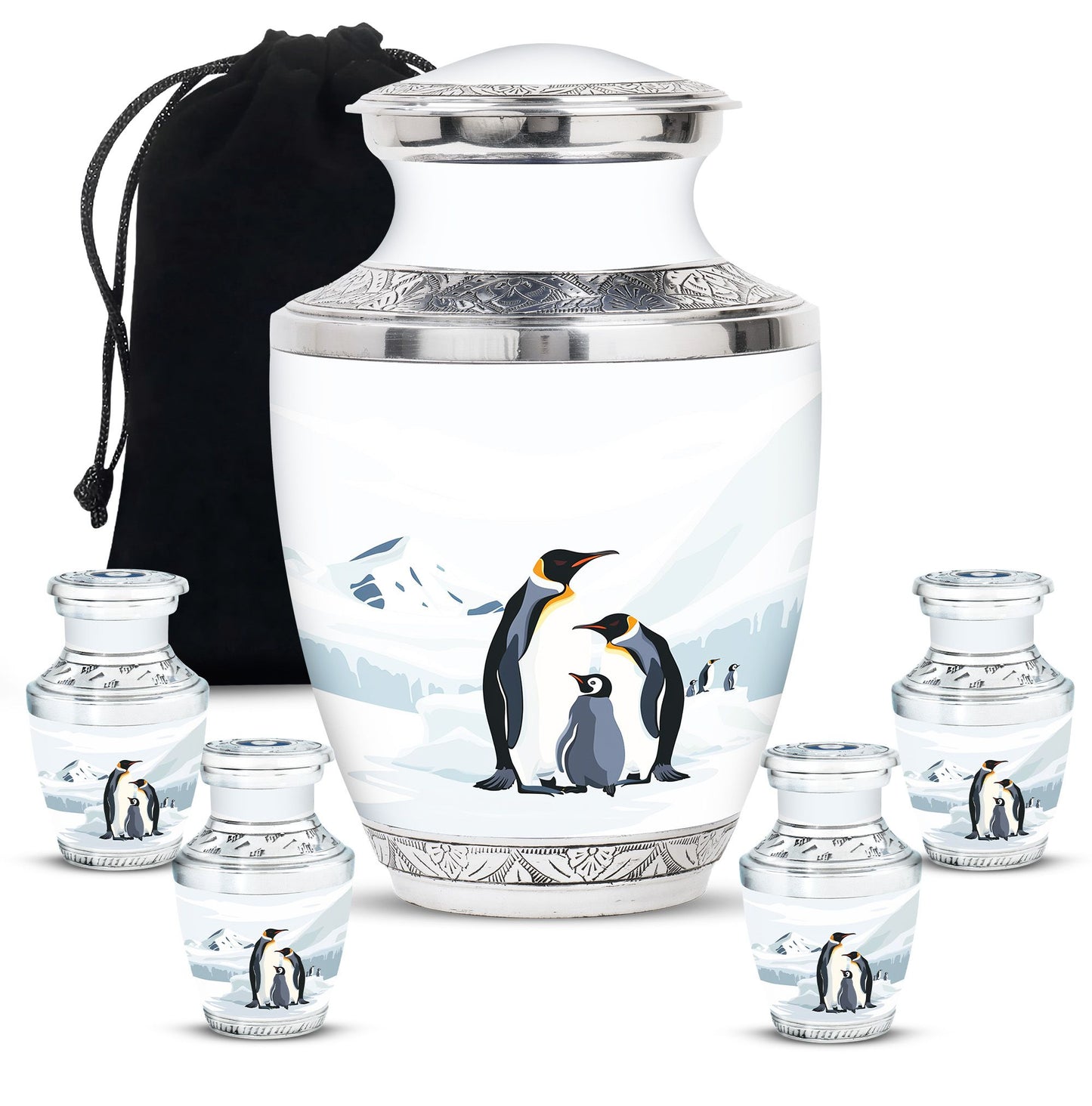 Penguin Theme Large Urn With 4 Keepsake Urn