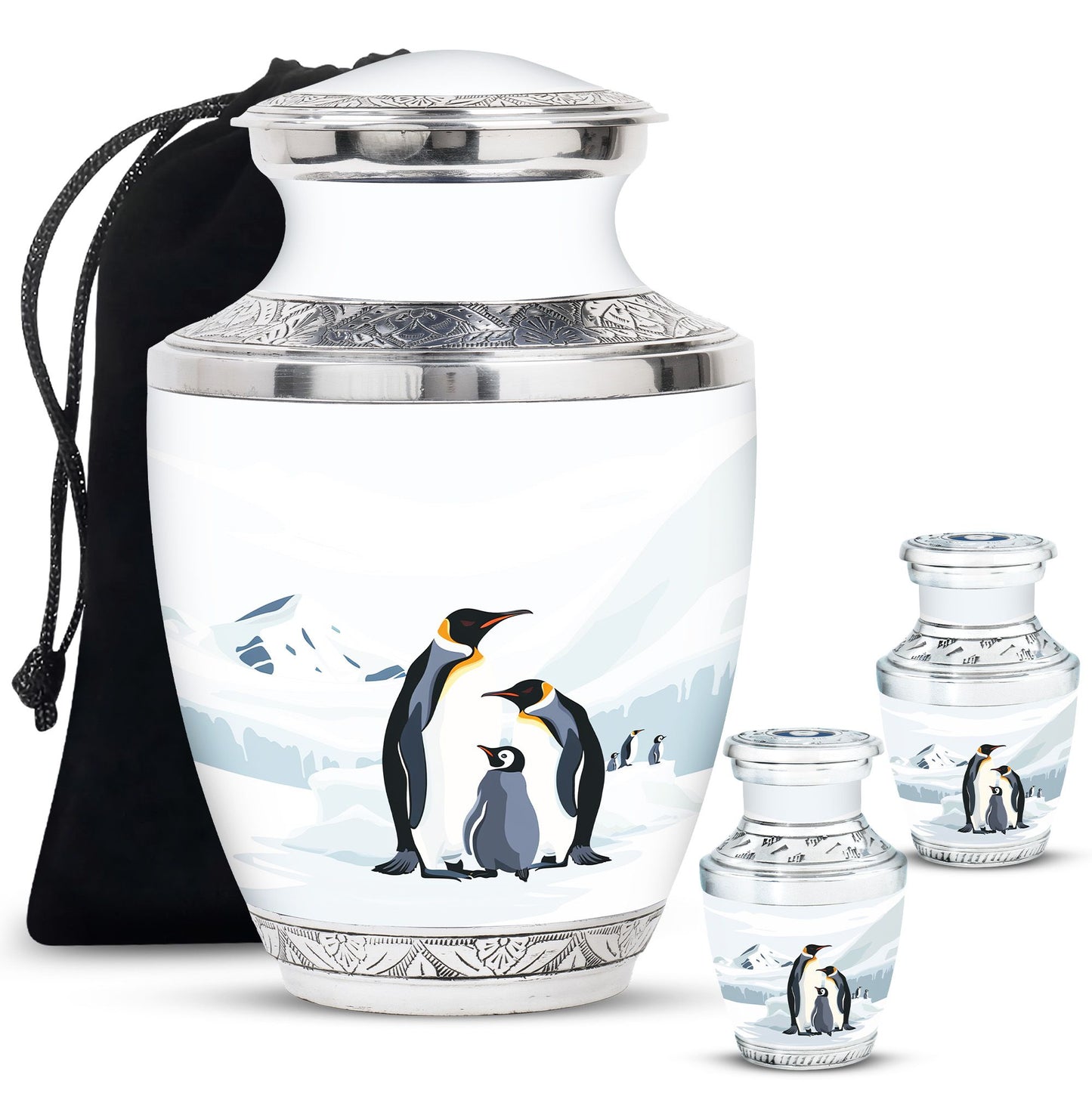 Penguin Theme Large Urn With 2 Keepsake Urn